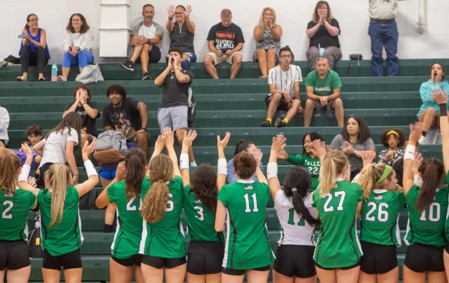 The Pascack Valley Volleyball Team thanks the fans after its 2-0 defeat over Dwight-Morrow in the 2022 season. The team looks to work together to be successful this season.