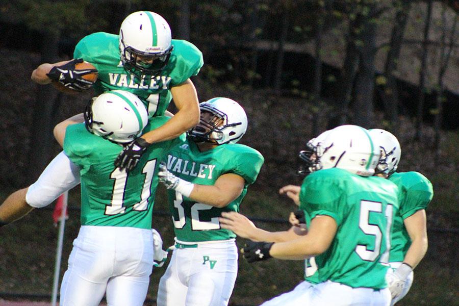 Mike Pimpinella celebrates his touchdown reception in the first quarter of PVs 49-7 victory over Bergenfield on Oct. 10, 2014. PV officials are celebrating a decision by the Big North conference allowing the school to replace its one non-public opponent on its schedule, DePaul, with a public school opponent.