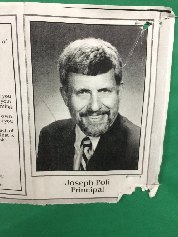 A picture of the late Joe Poli with his last message to the PV Class of 1989 that hangs inside the classroom of Jeff Jasper