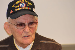 World War II veteran Alan Moskin spoke to Ms. Leah Jerome's students on Nov. 19. Moskin, an Englewood native, helped liberate Jews from a concentration camp in Austria.