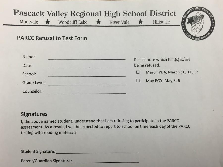 Students need to return a form (pictured) filled out with parental signatures in order to refuse to take the PARCC tests, which begin Tuesday.