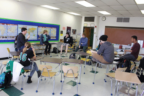 Charlie Leppert and Ben Mandel lead a discussion in their LGBTQ+ Issues Pascack period class.