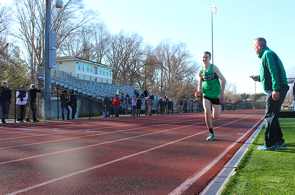 Freshman Sean Donohue approaches the finish line during the 400 race at Old Tappan. 