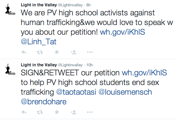 Light in the Valley makes petition to combat human trafficking