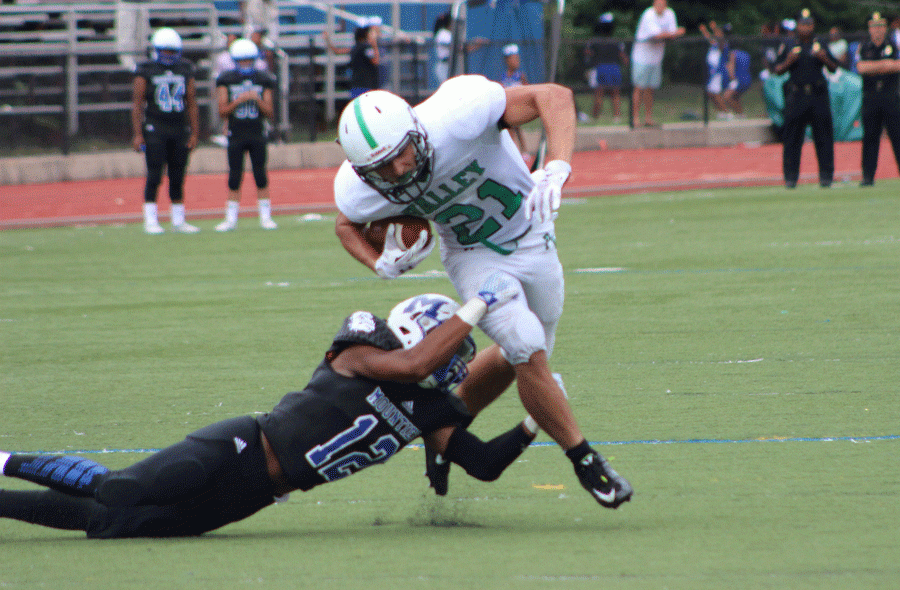 Senior WR Mike Pimpinella (21) breaks a tackle for the touchdown, giving PV the lead late in the 4th quarter.