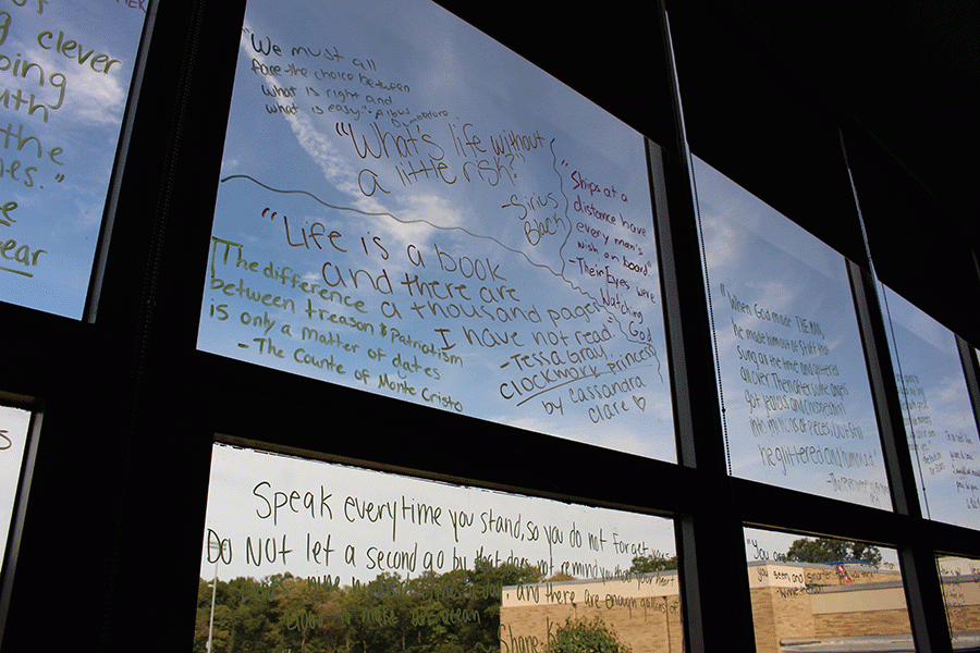 Mr. Morone has changed his curriculum to give more freedom to his students. He encourages creativity in many forms, and one of which is by writing quotes on the windows. 