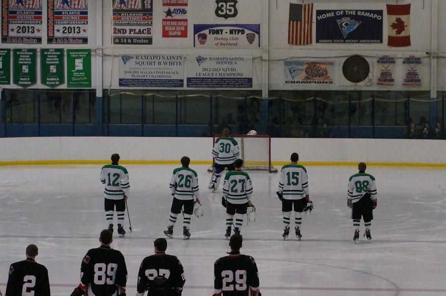 The usual PV starting lineup consisting of D James Robinson (12), D Keith Doherty (26), F Avery Zaretsky (27), F Matt Truglio (15), and F Trent Shanley (98), as well as G Steve Brennan (30) lined up before the 4-1 win against Highlands