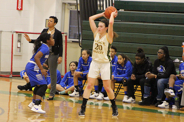 PV senior Gina Criscuolo looks to make a pass during Tuesdays 60-41 victory over Teaneck. Criscuolo finished with 17 points, eight rebounds, two blocks, and two steals.