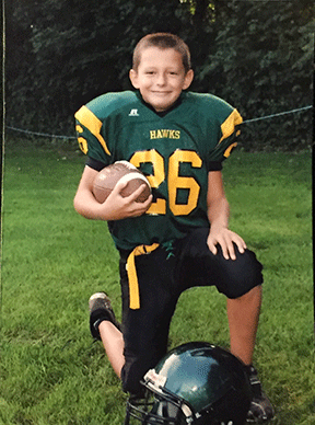 Smoke Signal sports writer Robert Saul as a Hillsdale Hawk football player. Due to a concussion history, he has been advised to give up football.