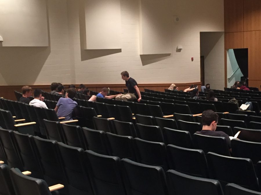 A smattering of students who refused the PARCC test gather in the auditorium Friday morning.