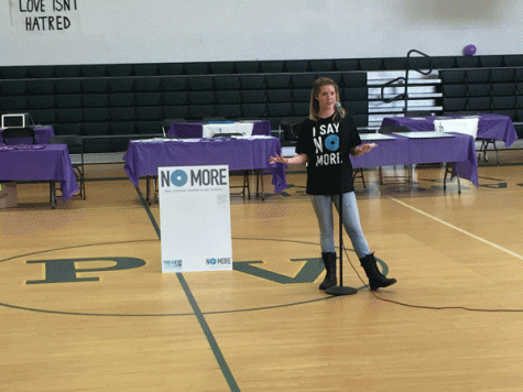 Former PV student and anti-sexual assault advocate Summer McSpirit speaks at the "Love Isn't" Fair. 