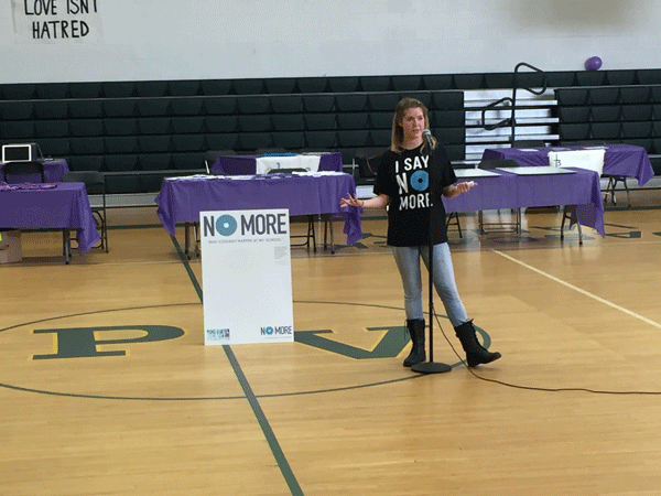 Former PV student and anti-sexual assault advocate Summer McSpirit speaks at the Love Isnt Fair. 