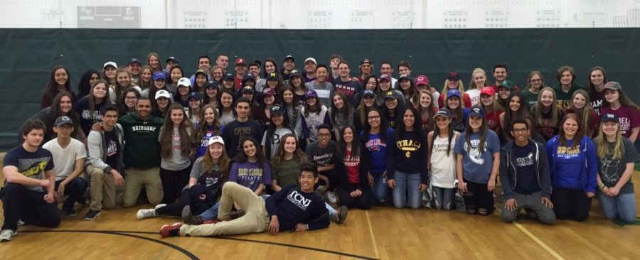 The Class of 2016 shows of their college choices on May 2, the day after the National Enrollment Deadline.