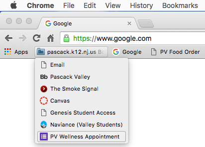 PV students can now access the Wellness Center website from their bookmarks.