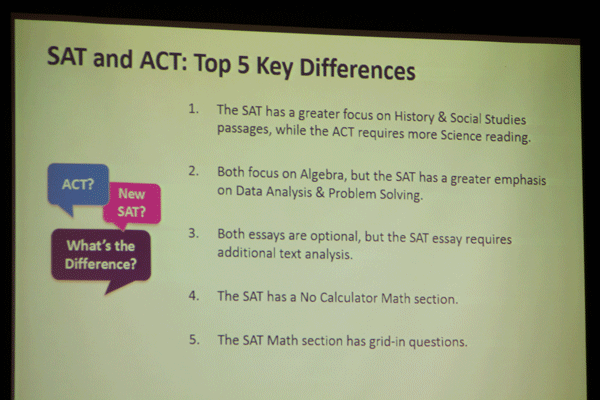 The program outlined the major differences between the SAT and the ACT.