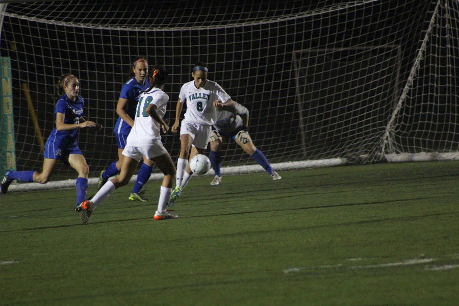 Arianna Quevedo (8) against Holy Angels. Quevedo, a sophomore, had 13 goals on the season. She helped get the Indians to the quarterfinals of the Bergen County Tournament