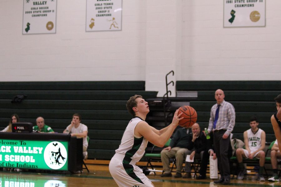 Matt Vasel gets ready to shoot against Tenafly earlier this season. Vasel became the fifth player in Pascack Valley history to score 1,000 career points after scoring 23 against Tenafly on Tuesday night in a rematch for the two schools.