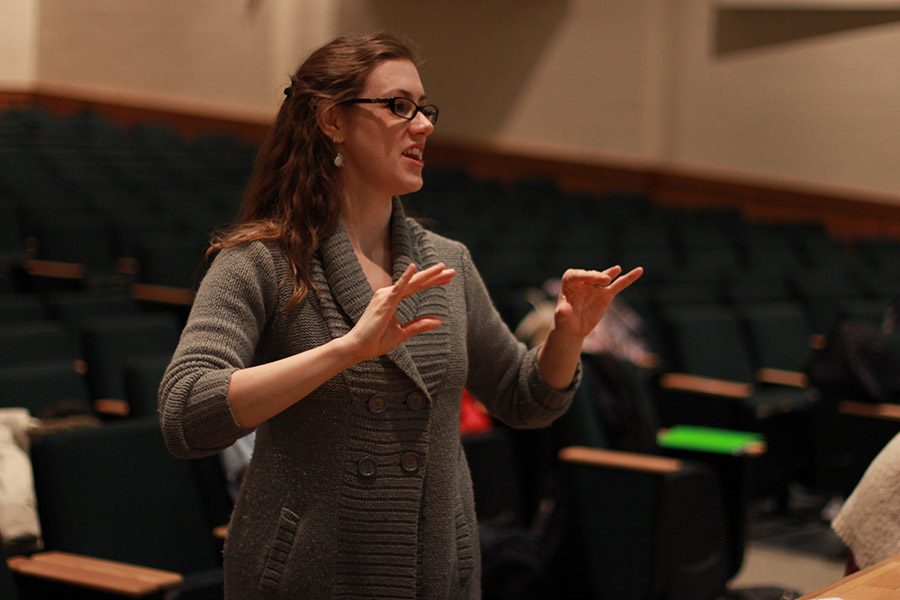 Lupfer working with the cast of "Metamorphoses."