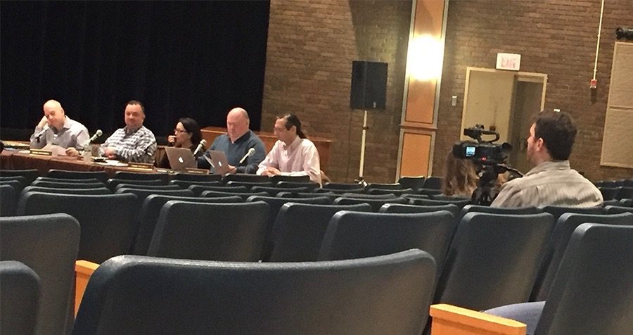 PVs Video Production teacher, Mr. Michael Sherman, records the Board of Ed meeting Monday to test out the filming equipment.