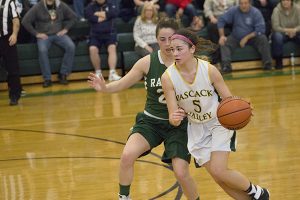 Brianna Wong drives the ball during Pascack Valley's 69-56 victory over Ramapo in the North 1, Group 3 sectional semifinals Monday. The Indians will meet Old Tappan for the fourth time this season in the sectional title game.