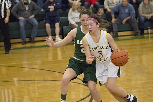 Brianna Wong drives the ball during Pascack Valleys 69-56 victory over Ramapo in the North 1, Group 3 sectional semifinals Monday. The Indians will meet Old Tappan for the fourth time this season in the sectional title game.