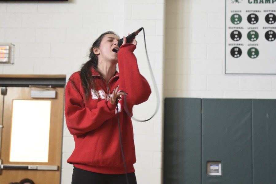 Jaclyn Spellman sings A Million Reasons for the seniors first performance.