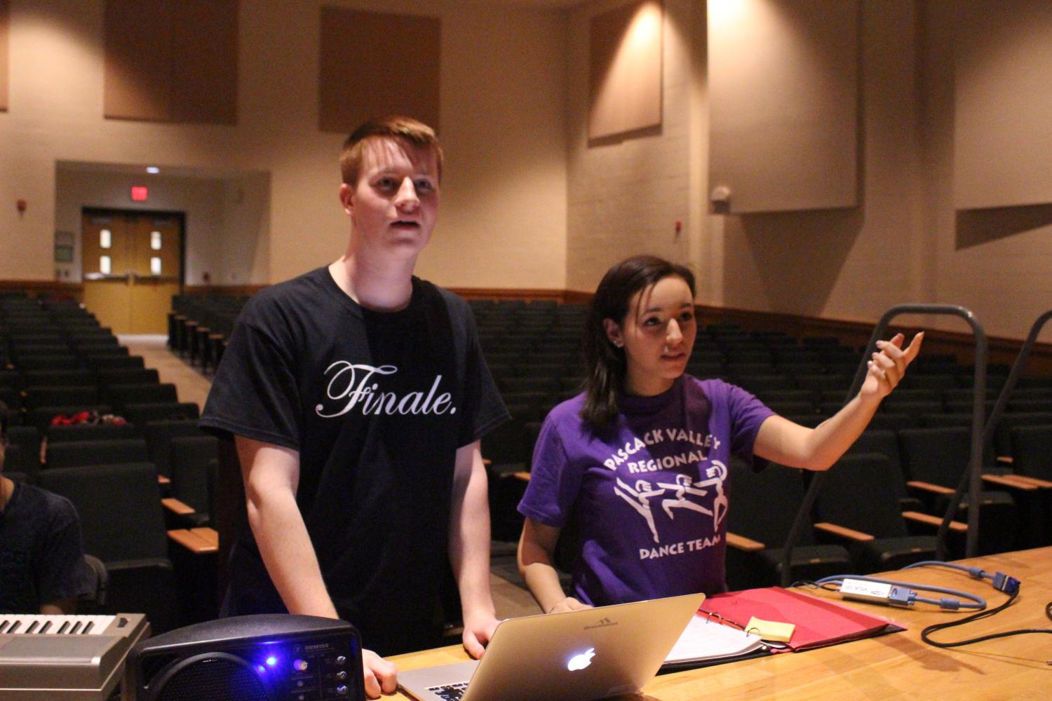 PV seniors Julia Veloso and Brian Sumereau work on their play titled Finale. The pair each contributed to creating this play from scratch as part of their senior projects.