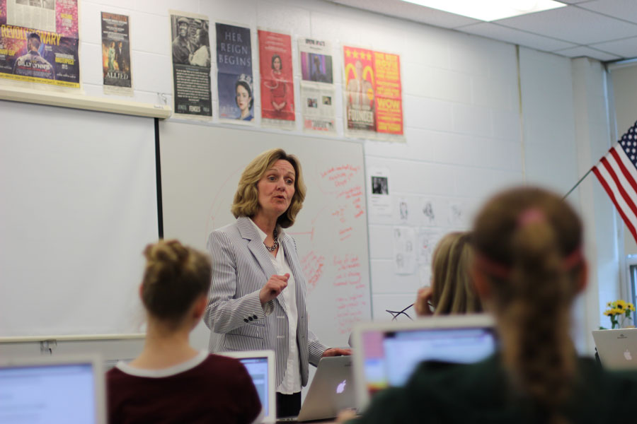 Ms. Karen Kosch teaches one of her classes. Now a PV history teacher, Kosch once aspired to be a lawyer.