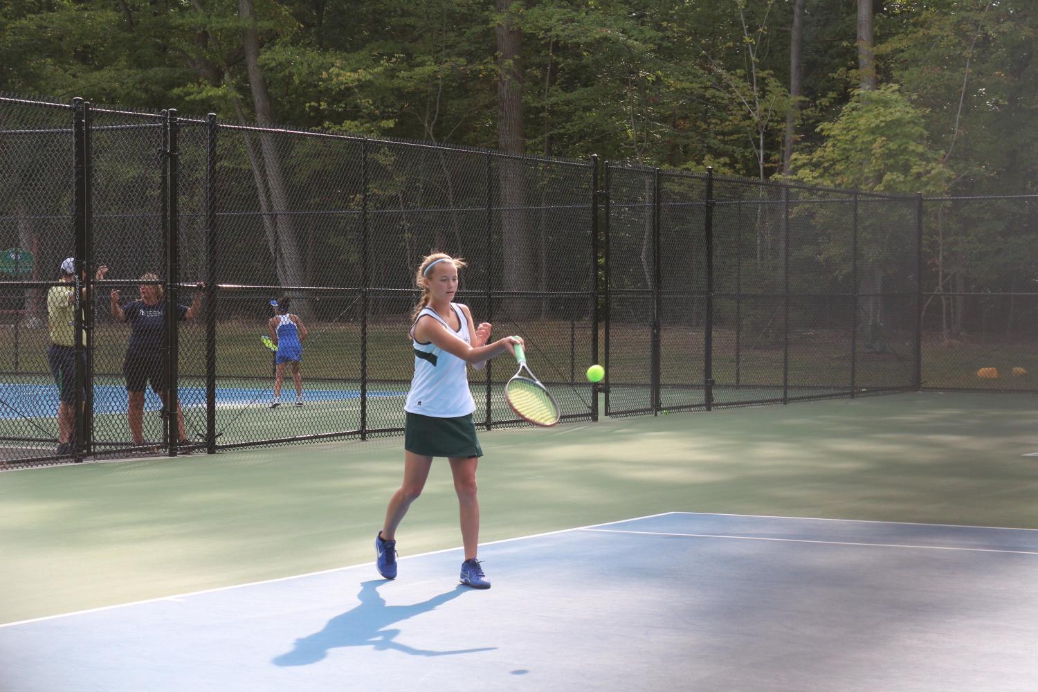 Melanie+Brentnall+hits+a+forehand.+Brentnall+is+among+the+returning+players+for+Pascack+Valley%2C+who+finished+4-12+this+season.+
