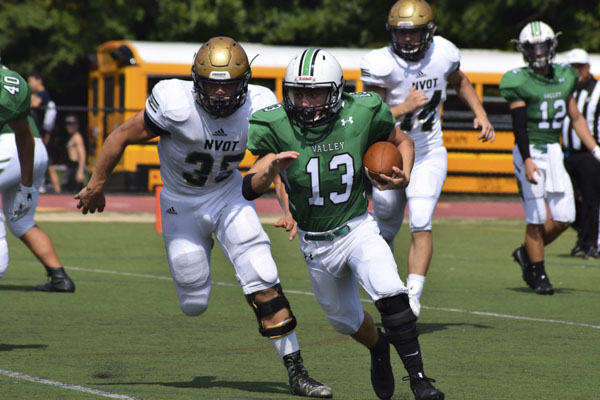 Pascack Valley running back Greg Zoll looks for room to run.  PV dropped their second consecutive game on Saturday against Old Tappan.