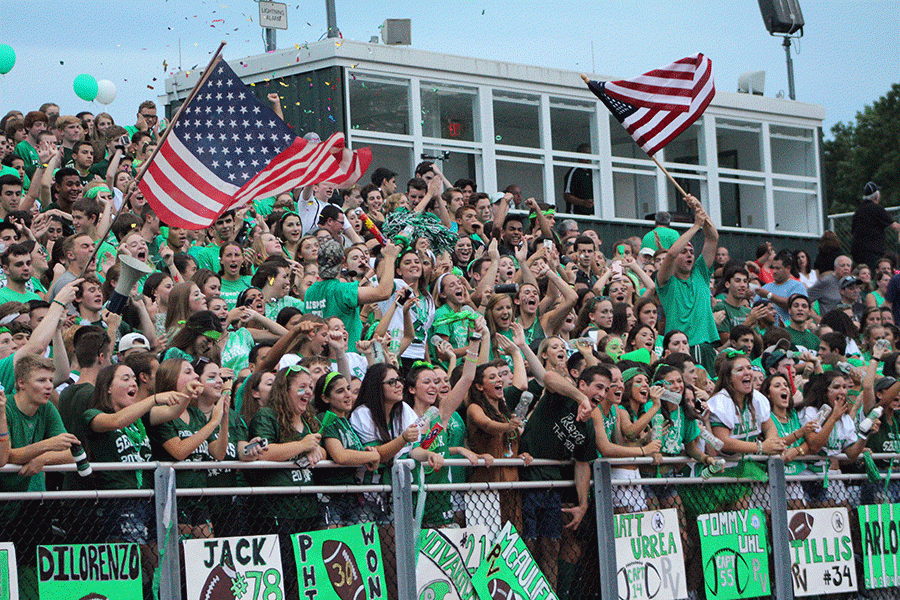 The+Pascack+Valley+student+section+cheers+on+the+squad+during+a+Friday+night+home+game+last+season.