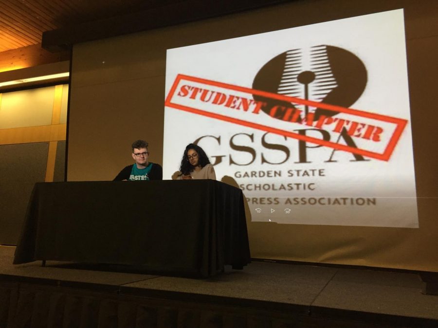 Aine Pipe, editor of Eastside High Schools newspaper and member of the Student Chapter of New Voices and Marlyum Rizwan, co-editor of Bergenfield High Schools newspaper present during the conference session, Join the Student Freedom Fighters.