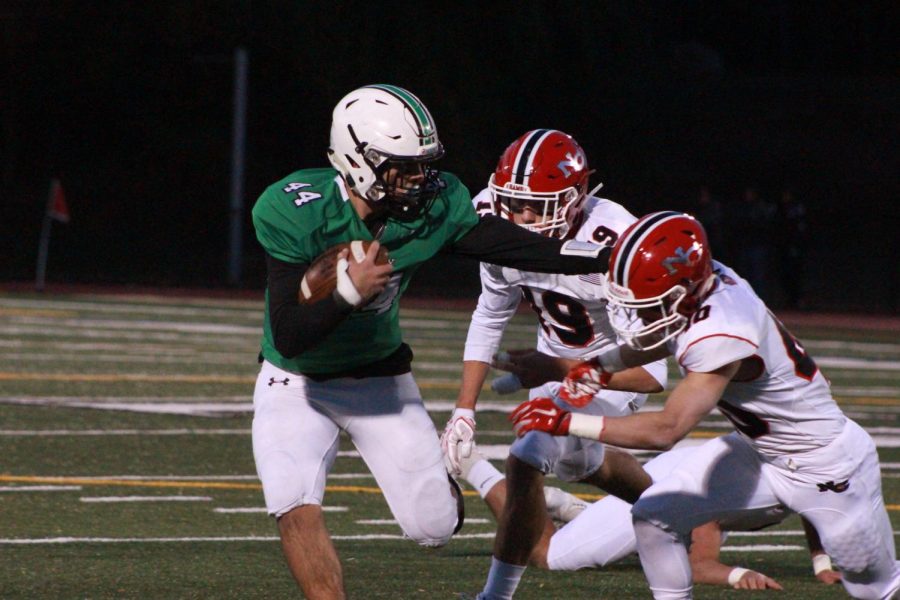 Jake Williams carries the ball for Pascack Valley. Williams scored PVs lone touchdown in a 42-7 loss against the New Canaan Rams. 