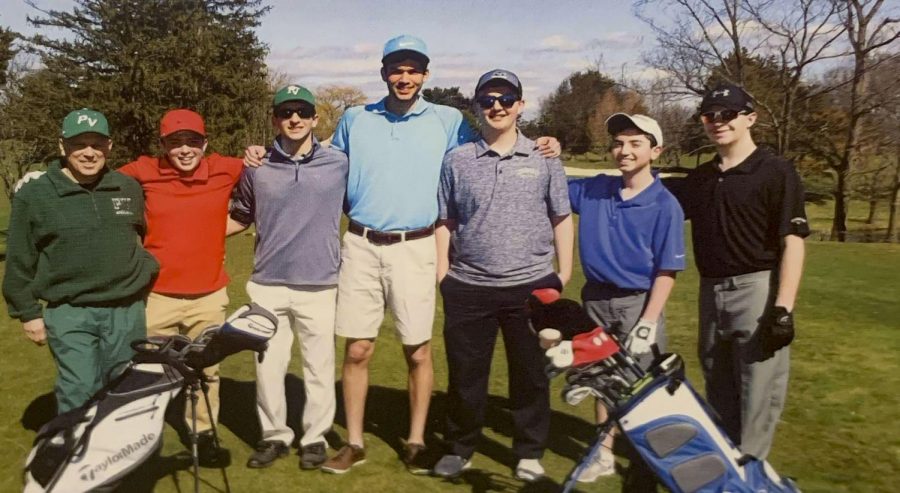 Dom Mingione (left) stands alongside his 2017 Pascack Valley golf team. Mingione will be stepping down from the position for the upcoming season, and Brian Koch will take over for him. 