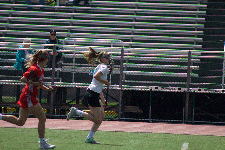 Abby Twomey runs up the field for PV. She will be a team captain on this seasons iteration of the girls lacrosse team. 