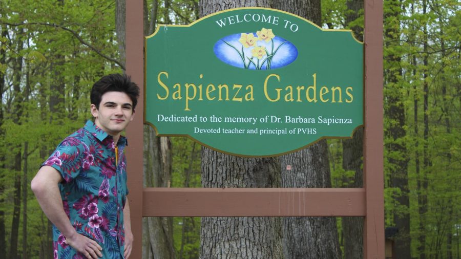 Matt Mugno poses in front of Sapienza Gardens. Video production students are to debut their mini-series, Sapienza, in June. 