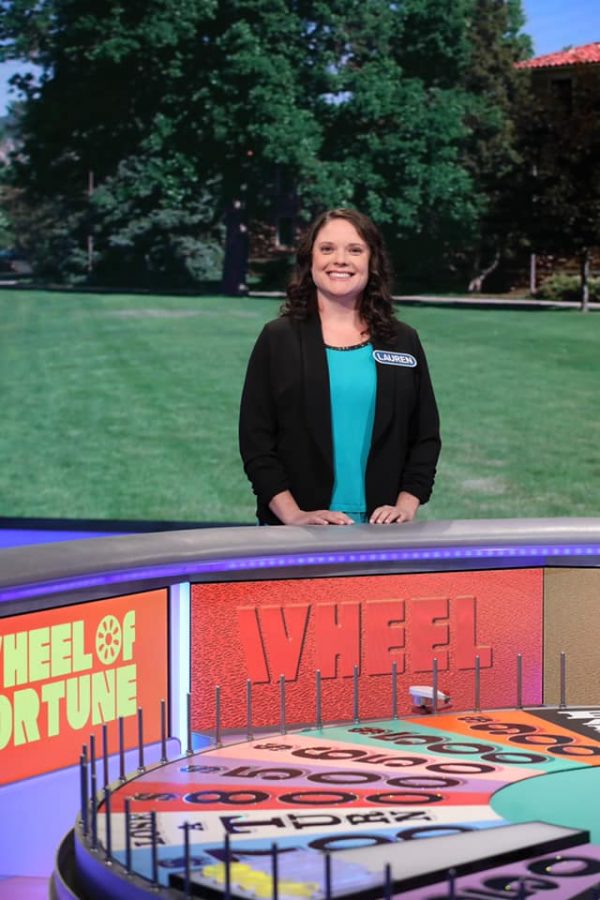 Pascack Valley math teacher Lauren Johnson stands on the set of Wheel of Fortune. The episode will be airing Thursday Night on Sept. 12 at 7:30 p.m. on Channel 7.