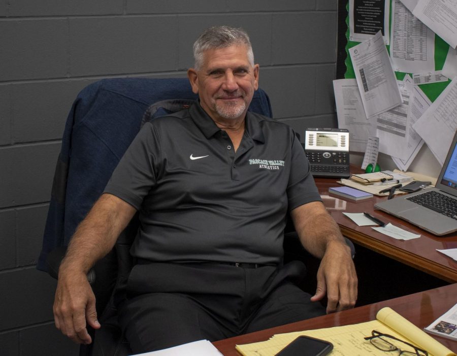Former Principal Tom Demaio sitting in his office after 12 years of leading PV. Now the administration starts the process to find a new principal. 