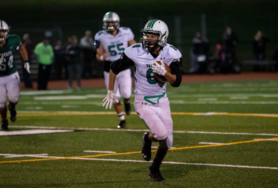 Andrew Martinez runs the ball upfield in Valleys Oct. 25 matchup against Ramapo. The Raiders would go on to beat the Indians 42-14 in Valleys regular season finale.