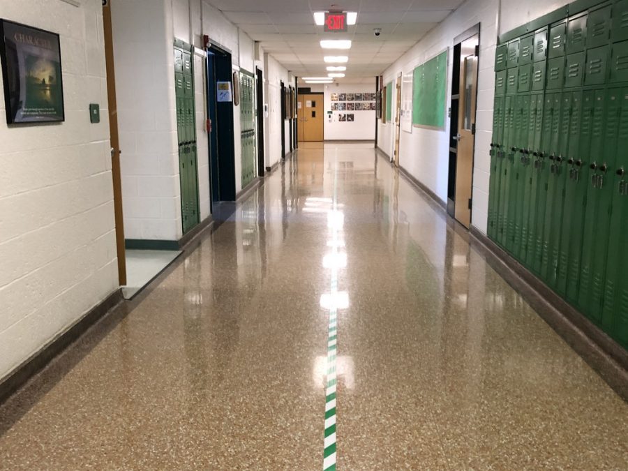 The district has welcomed back all students from grade 10 through 12 in Cohort A on Sept. 3 and Cohort B on Sept. 4, while an orientation day for freshman was held on Sept. 2. With students returning, the district has taken several safety measures to promote social distancing including the placement of green and white tape down the center of every hallway. 