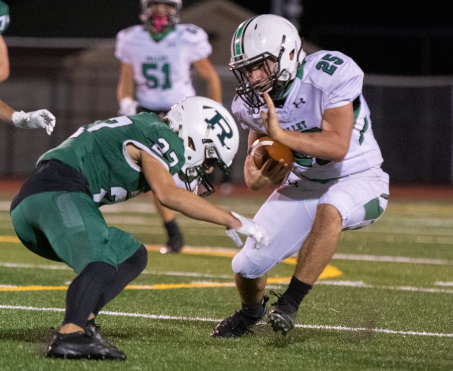 Mike Solazzo makes a move on a Ramapo defender. He finished with 86 rushing yards in Valleys 41-6 loss to the Raiders.