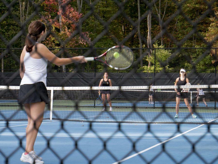 The PV girls tennis team practices on the court. Valley will aim to use its existing team chemistry to win matches this season.