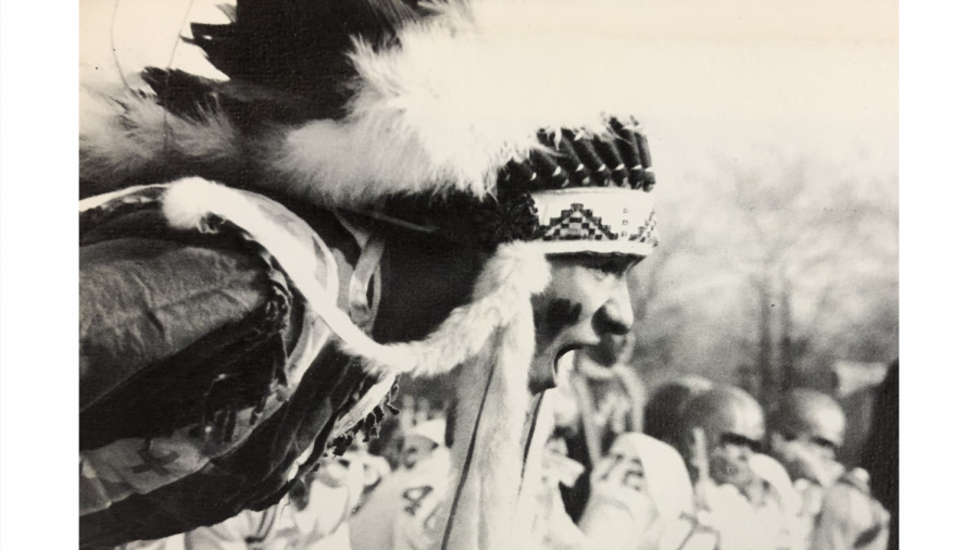 A PV student wears an Indian headdress during a football game in the 1963 yearbook. A group of staff writers created a package looking into the history behind PVs mascot and the use of Native American imagery. 
