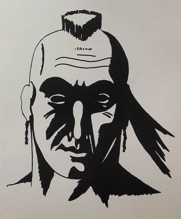 The current version of the Indian mascot in the 1966 PV yearbook, The Warrior. 