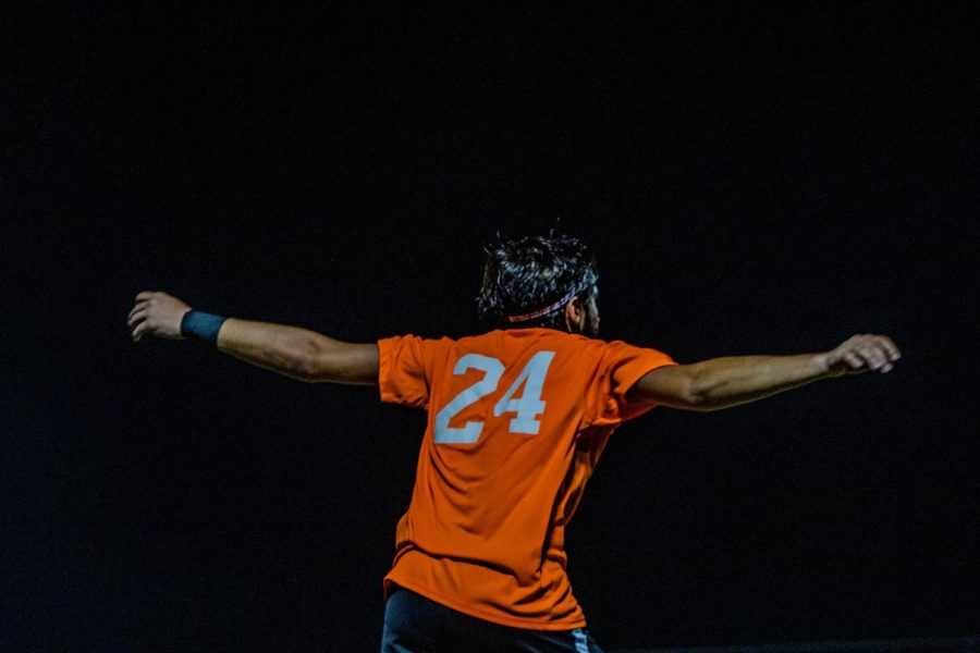 Dylan Criscuolo raises his arms in excitement after a Valley goal. 