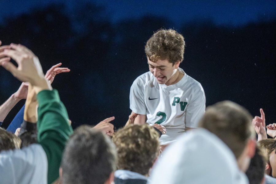 Nolan+Wasserman+gets+raised+in+the+air+by+the+crowd+as+seconds+before+he+scored+the+winning+goal.+Valley+defeats+Roxbury+by+a+score+of+2-1+in+the+State+Sectional+Finals.+