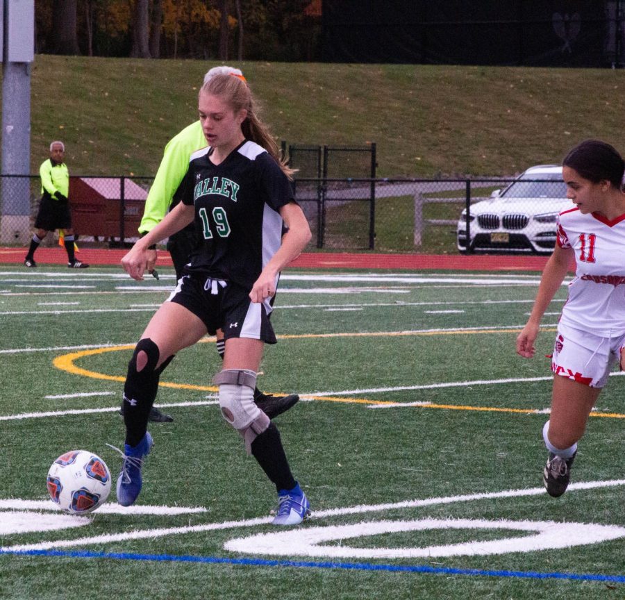 Amanda Polyniak controls the ball against Elmwood Park. They are one of the teams that headline this Fridays state sectional games as they play Sparta in sectional finals.