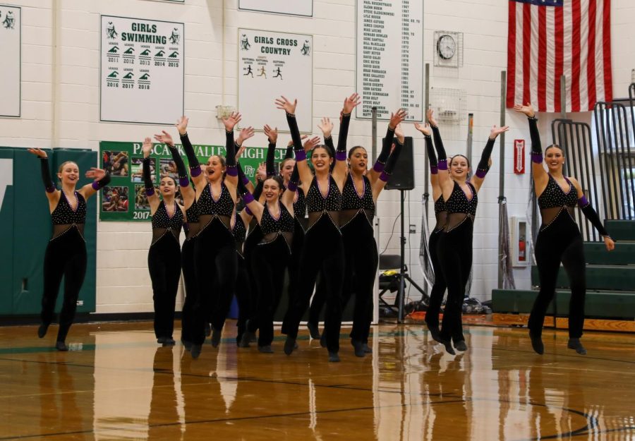 The+Pascack+Valley+Regional+Dance+Team+prior+to+performing+at+the+Boy%E2%80%99s+Basketball+Senior+Night+Feb.+15.+The+team+competed+at+a+national+competition+in+Florida+and+placed+first+and+second+in+their+two+routines.