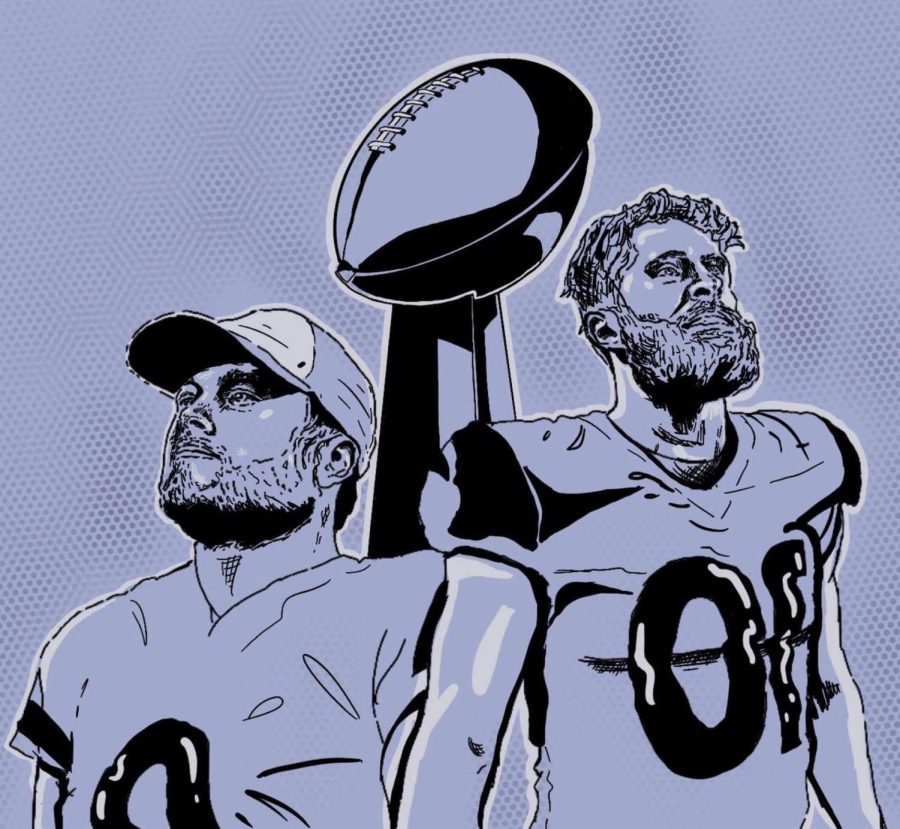 Amazing drawing from our super talented illustrator. Cooper Kupp and Matthew Stafford pose in front of the Lombardi trophy. 