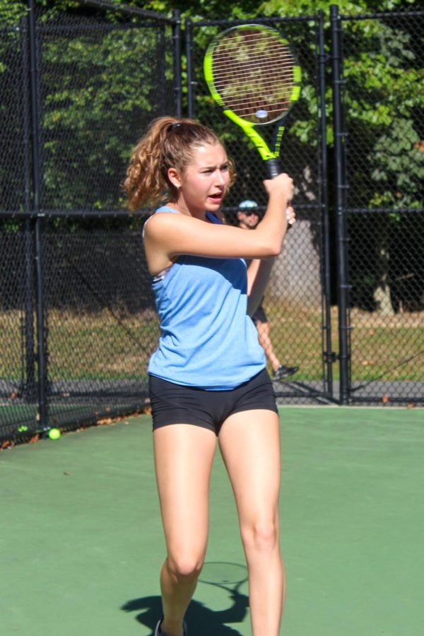 Alexis Ban serves in practice. She helped the team go 8-10 this year and gain a No.5 seed in the North 1, Group 2 NJSIAA state tournament.